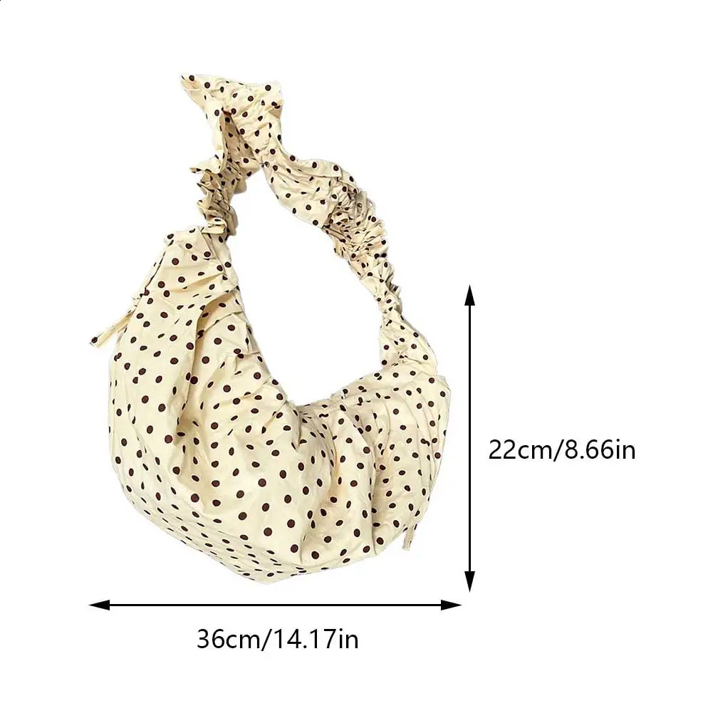 Womens fashion lingerie large capacity polka dot retro cross body bag fully matched pleated garbage for outdoor travel 240726