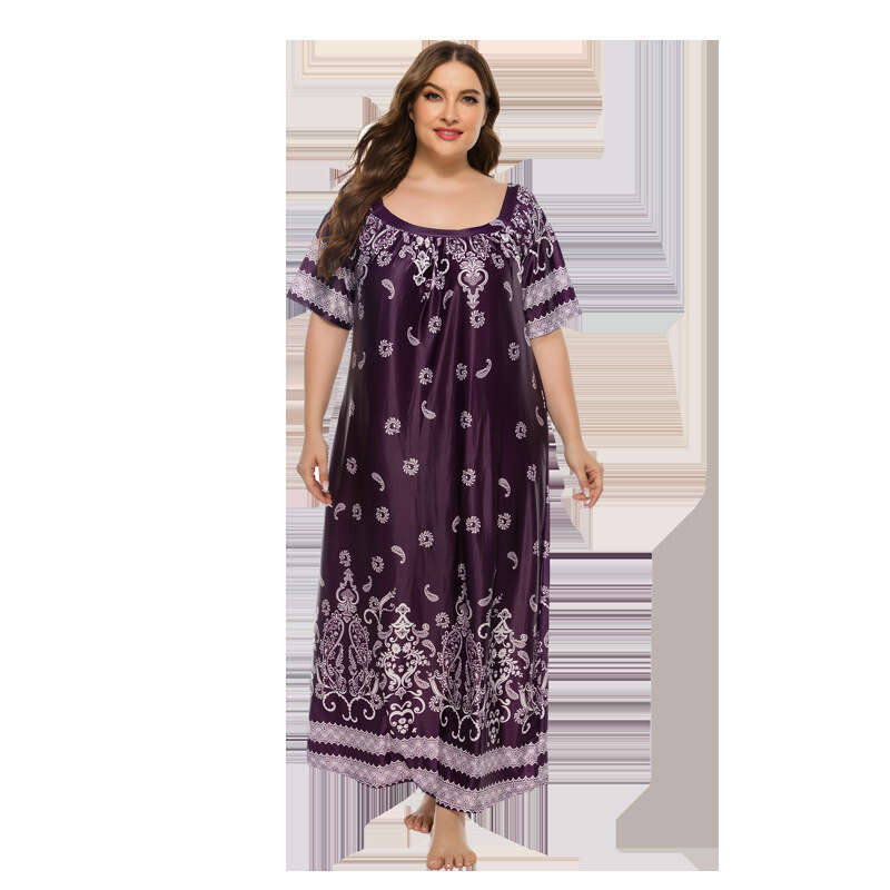 Fat mm Loose Terrace Casual Vacation Short Sleeve Ice Silk Long Dress 200kg
