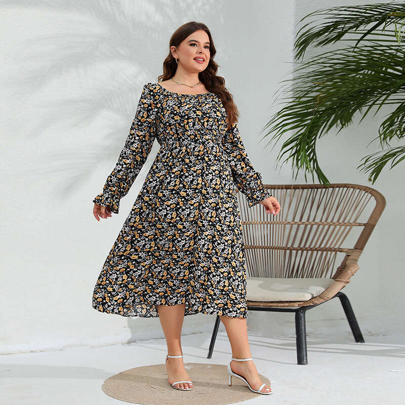Spring New Lotus Leaf Sleeve Cotton Silk Dress with Added Fat and Oversized Long Skirt Weighing 200 Pounds Can Be Worn BOHO DRESS Pregnant Womens Dres