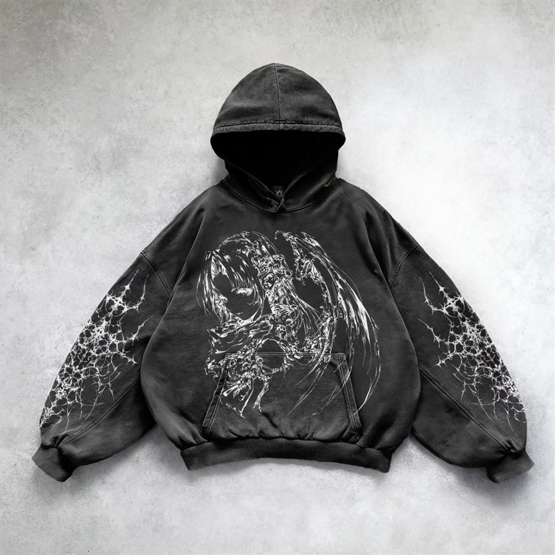 Harajuku y2k gothic anime girl pattern hoodie goth oversized hoodies women streetwear tops sweatshirt tracksuit men clothing 240726