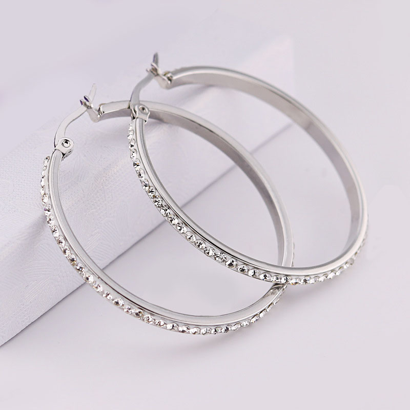 18K Real Gold Plated Stainless Steel Big Hoop Earrings for Women Austrian Crystal Large Round Circle Hoops Earring Clip On Earrings Jewelry Gift 2MM 3 - view 8
