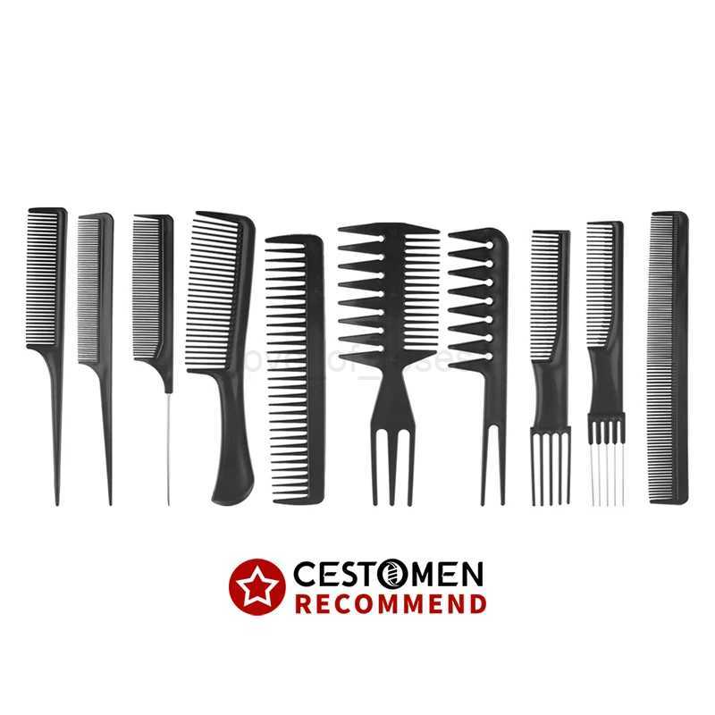 10pcs/lot Black Hair Comb Set Styling Hairdressing Comb In 10 Designs Barber Training Tail Comb Salon Studio HairCut Comb P10M240727