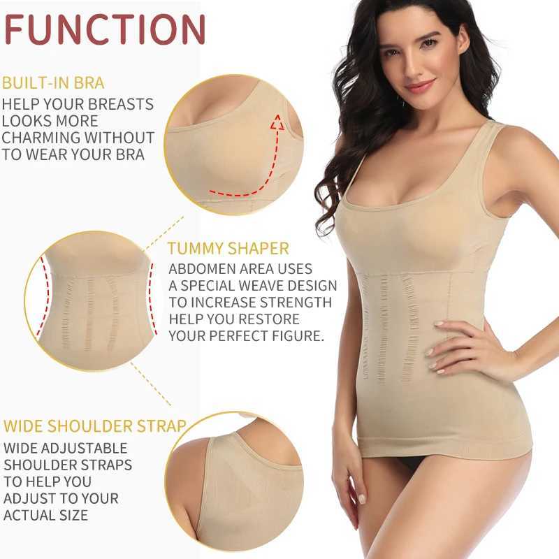Women Padded Shapewear Camisole Body Shaper Compression Shirt With Pads Waist Trainer Tummy Slimming Tank Tops Seamless CorsetL240727