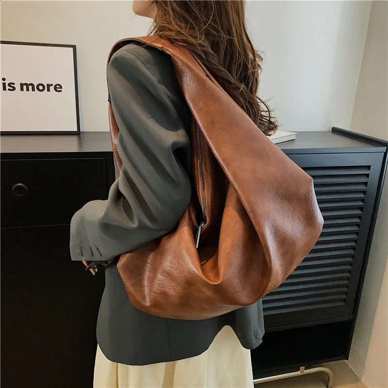 Shoulder Bags for Women Large Hobo Shopper Solid Color Quality Soft Leather Crossbody Handbag Lady Travel Tote Bag 240726 4