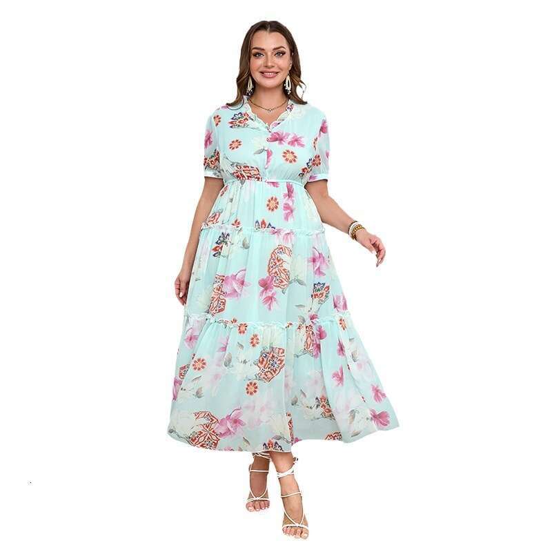 Hot Selling French Socialite Plus Size Dress with Ruffled Edges Tencel Chiffon Large Swing Long Skirt Weighing 200 Pounds Can Be Worn Short Oversize D