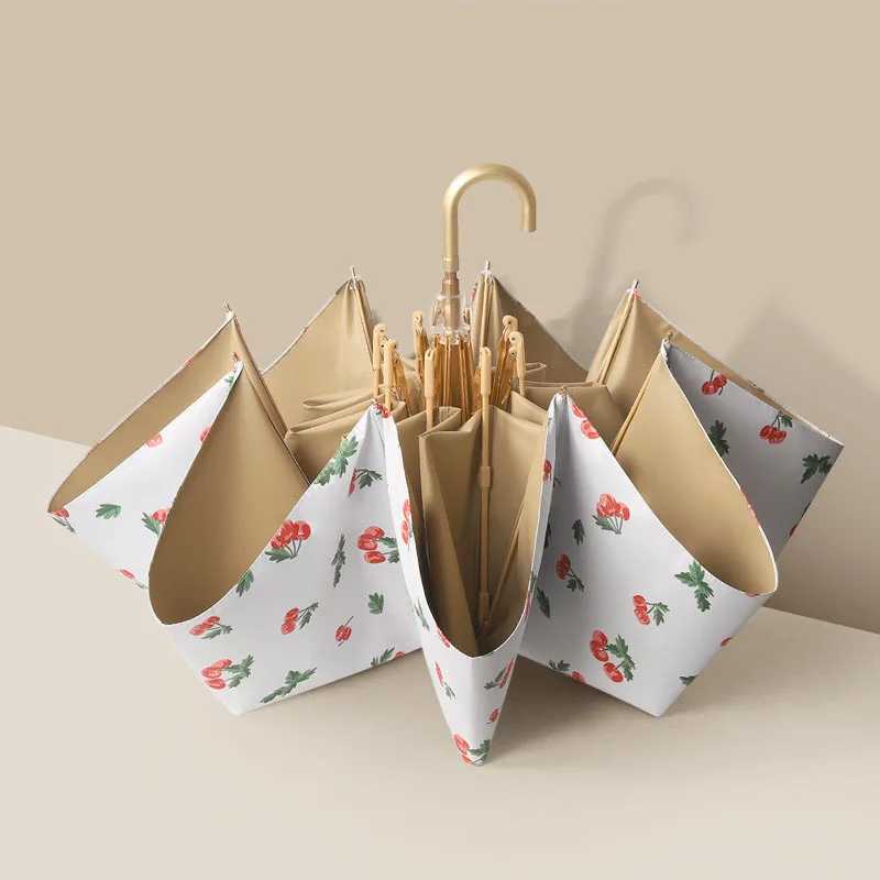 New Arrival Golden U-shaped handle small umbrella UV resistant Paraguas 8-rib sun umbrella rainproof 3-fold portable umbrella Z241206