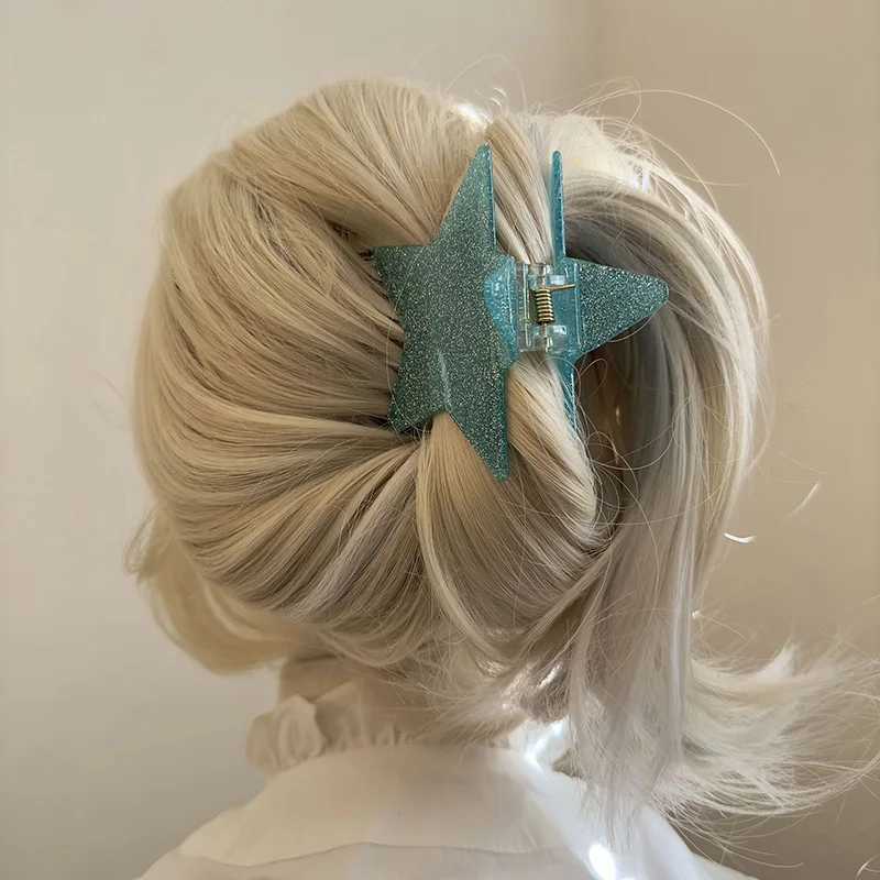 Korean Stars Hair Claw Clip for Women Acrylic Pentagram Large Shark Clips Shiny Five-Pointed Star Hairclip Y2K Hair AccessoriesL240727