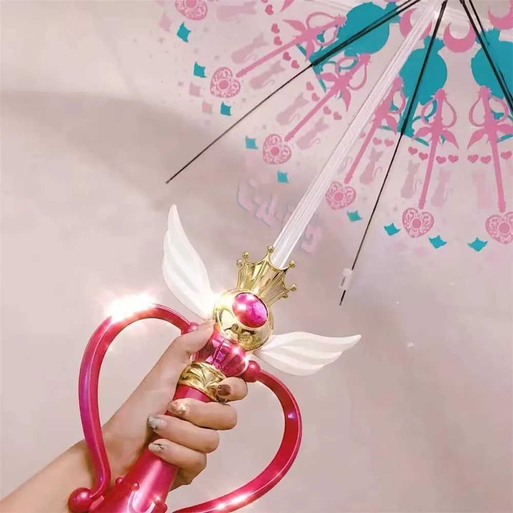 New Arrival Luminous Umbrella Sailor Moon Magic Wand Umbrella Transparent Sailor Moon Paraguay Umbrella with LED Light Suitable for Warm Girls and Chi