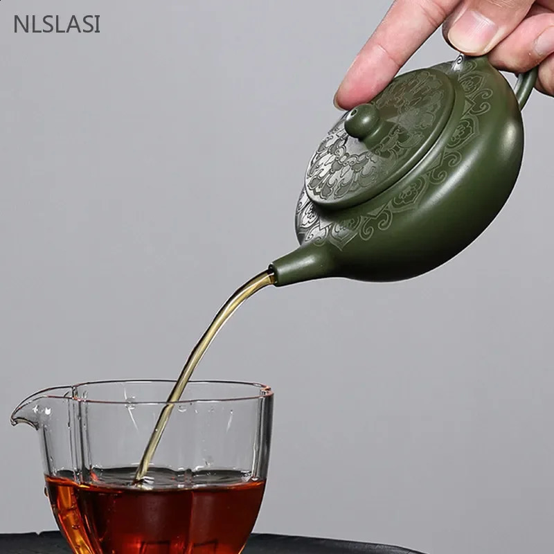 170ml Antique Yixing Purple Clay Teapot Raw Ore Green Mud Filter Tea Infuser Handmade Beauty Tea Pot Chinese Zisha Teaware 240726