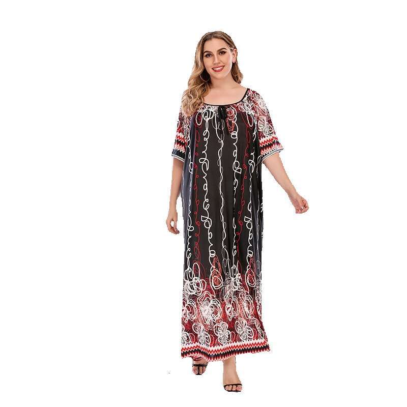 Hot Selling Terrace Plus Size Dress in the United States Loose Printed Skirt High Stretch T-shirt Ice Silk Long Skirt Temperament Denim Dress