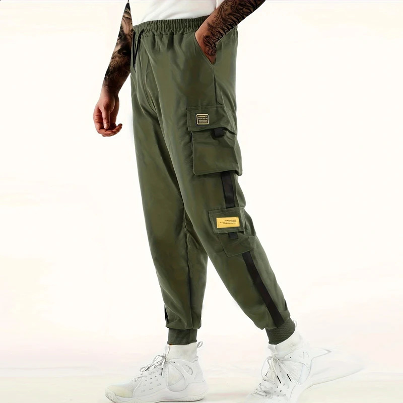 Loose Fit Multi Pocket Joggers For Spring Summer Mens Street Style Waist Drawstring Casual Pants Cargo Fitness Outdo y241017