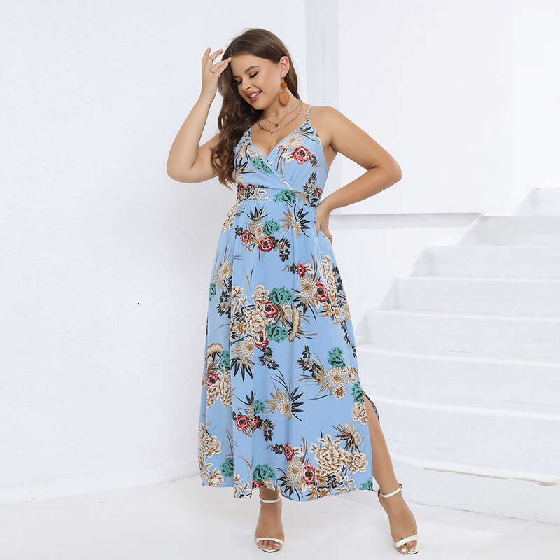 Hot Selling Holiday in United States Oversized Camisole Dress with Cross Chubby Mm Print on the Back Long Skirt Waist Pregnant Womens Dress Round Neck
