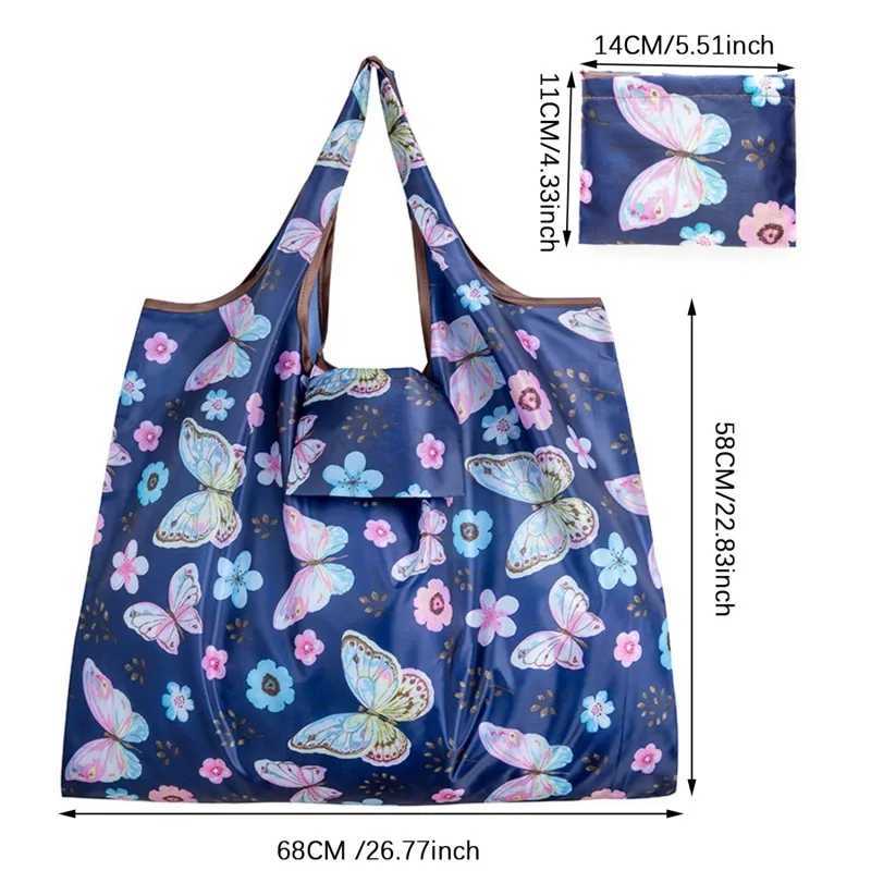 Folding Grocery Portable Butterfly Flower Printing Shopping Bag Eco-friendly Bag Reusable High-capacity Tote Bags 2024 NewXJ24