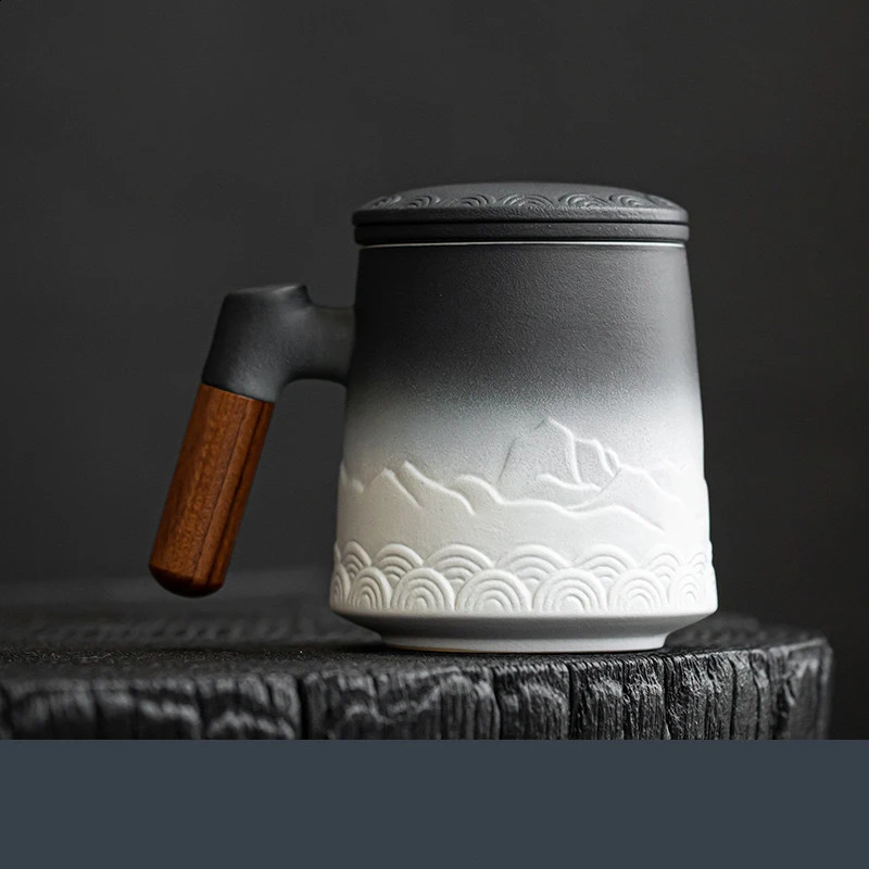 Handmade Ceramic Coffee Cup Large Ceramic Strainer Creative Retro Mug Traditional Tea Cup Pottery Mug Porcelain Tea Cup Gift Set 240712