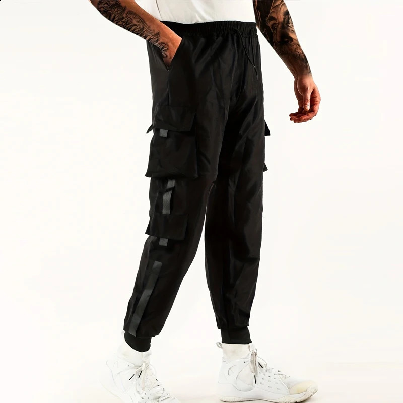 Loose Fit Multi Pocket Joggers For Spring Summer Mens Street Style Waist Drawstring Casual Pants Cargo Fitness Outdo y241017