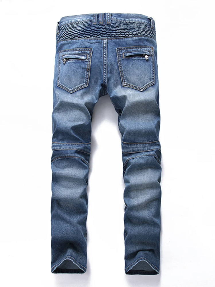 Mens casual bicycle denim jeans stretch solid regular mens street pants retro youth plus size 240726