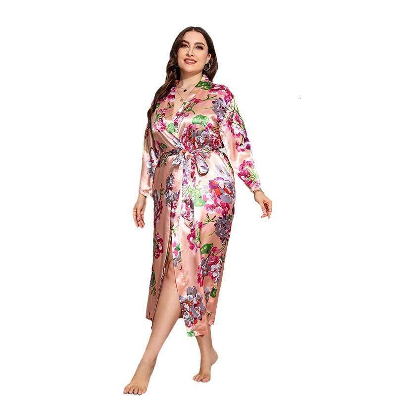 Oversized womens long nightgown skirt imitating silk printed home clothes can be worn externally