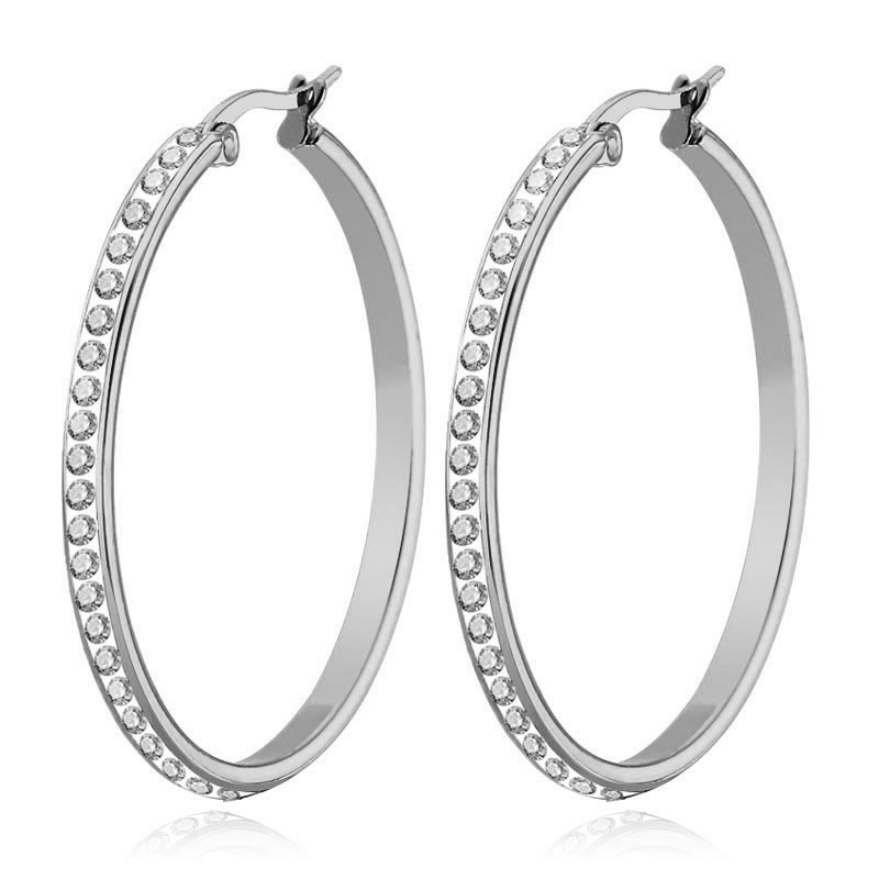 18K Real Gold Plated Stainless Steel Big Hoop Earrings for Women Austrian Crystal Large Round Circle Hoops Earring Clip On Earrings Jewelry Gift 2MM 3 - view 3