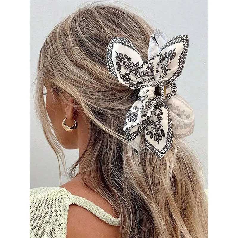 Vintage Style Bow Hair Claw Cashew Paisley Shark Clip Large Size Hair Clips Boho Vacation Headwear Women Hair AccessoriesL240727
