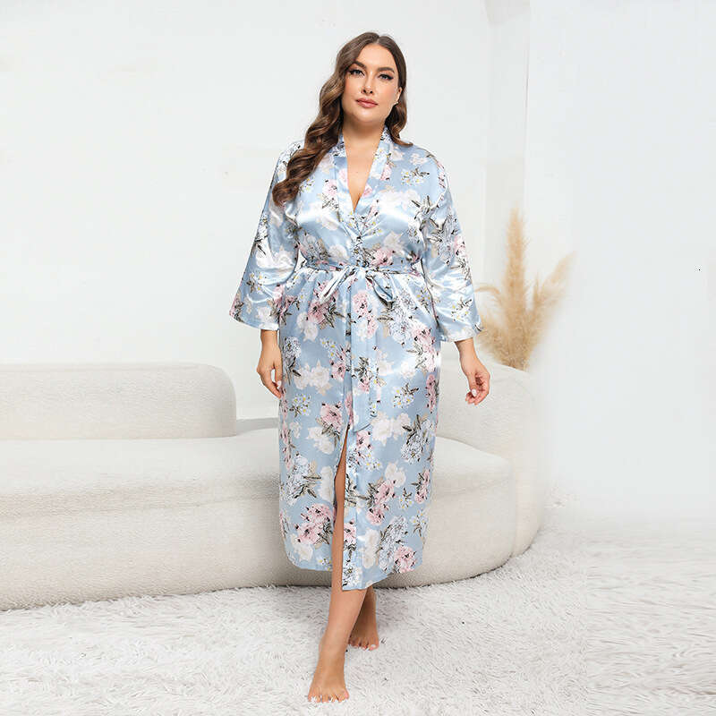 Hot selling oversized imitation silk pamas in the United States home clothing loose colored Ding bathrobes can be worn externally