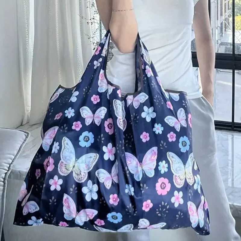 Folding Grocery Portable Butterfly Flower Printing Shopping Bag Eco-friendly Bag Reusable High-capacity Tote Bags 2024 NewXJ24