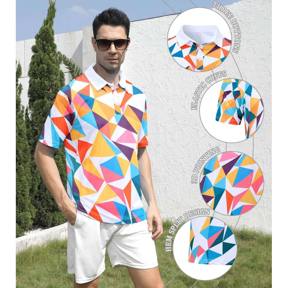 Fashion Summer tops Mens Golf Shirt Dry Fit Athletic Polo Shirts Moisture Wicking Performance 3D Print Short Sleeve Free shipping
