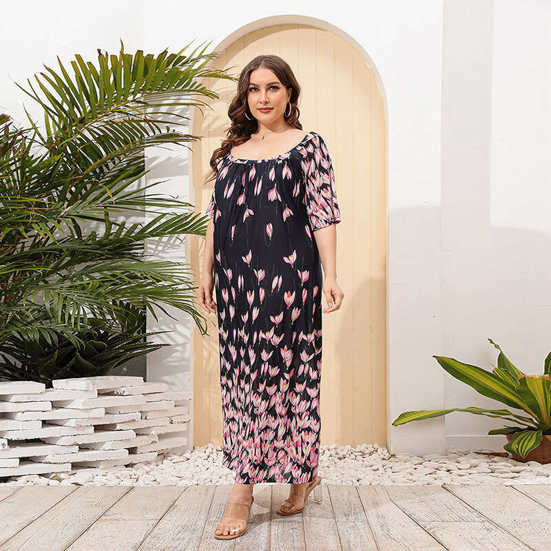 Large size womens home ethnic style Paisley long dress 250kg can be worn