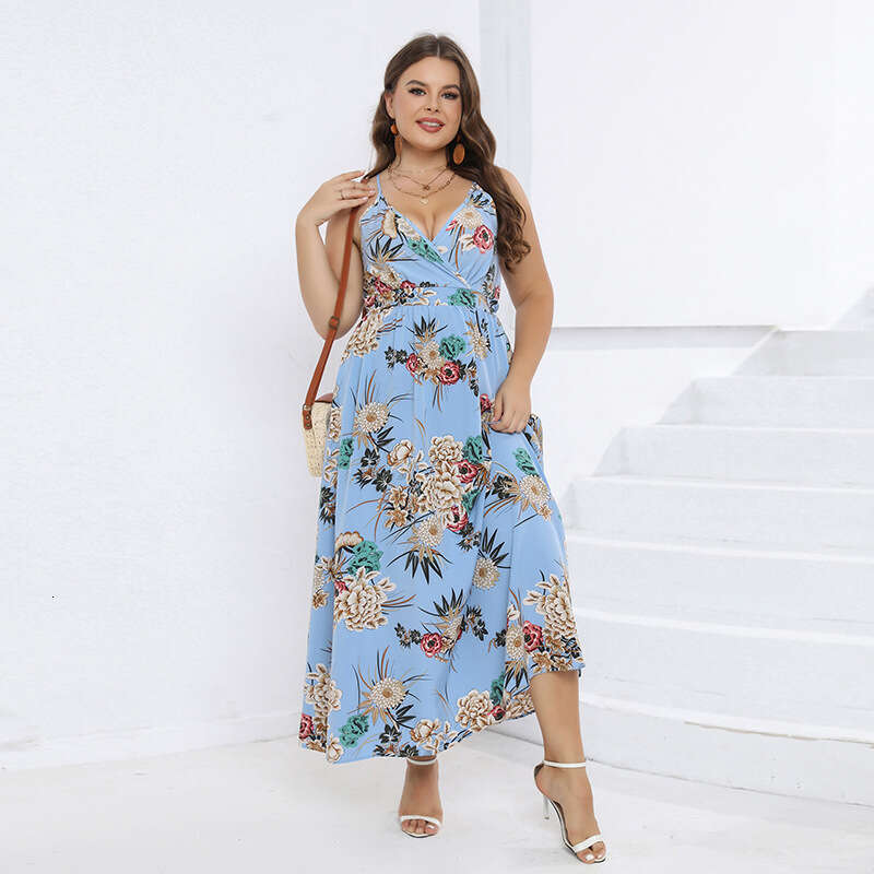 Hot Selling Holiday in United States Oversized Camisole Dress with Cross Chubby Mm Print on the Back Long Skirt Waist Pregnant Womens Dress Round Neck