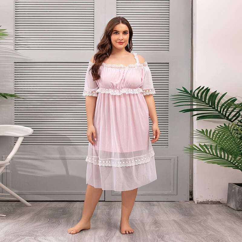 New Victoria style mesh lace home outfit size plus millimeter pink dress weighing 200 pounds