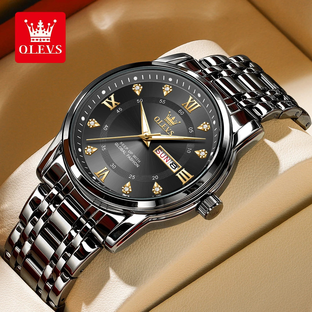 OLEVS Mens Watches Classical Trend Quartz Wach for Man Oirginal Movement Waterpoof Stainless Steel Luminous Week Date Display 240717 - view 3