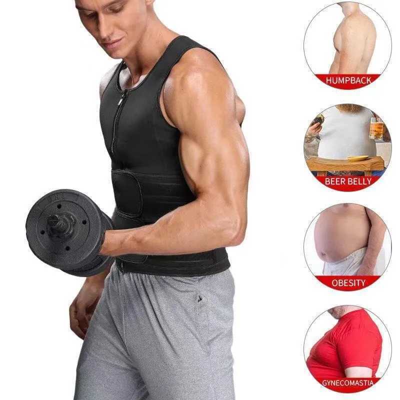 Mens Body Shaper Waist Trainer Sauna Vest Double Belt Sweat Shirt Corset Top Abdomen Slimming Shapewear Fat Burn Fitness SuitsL240727
