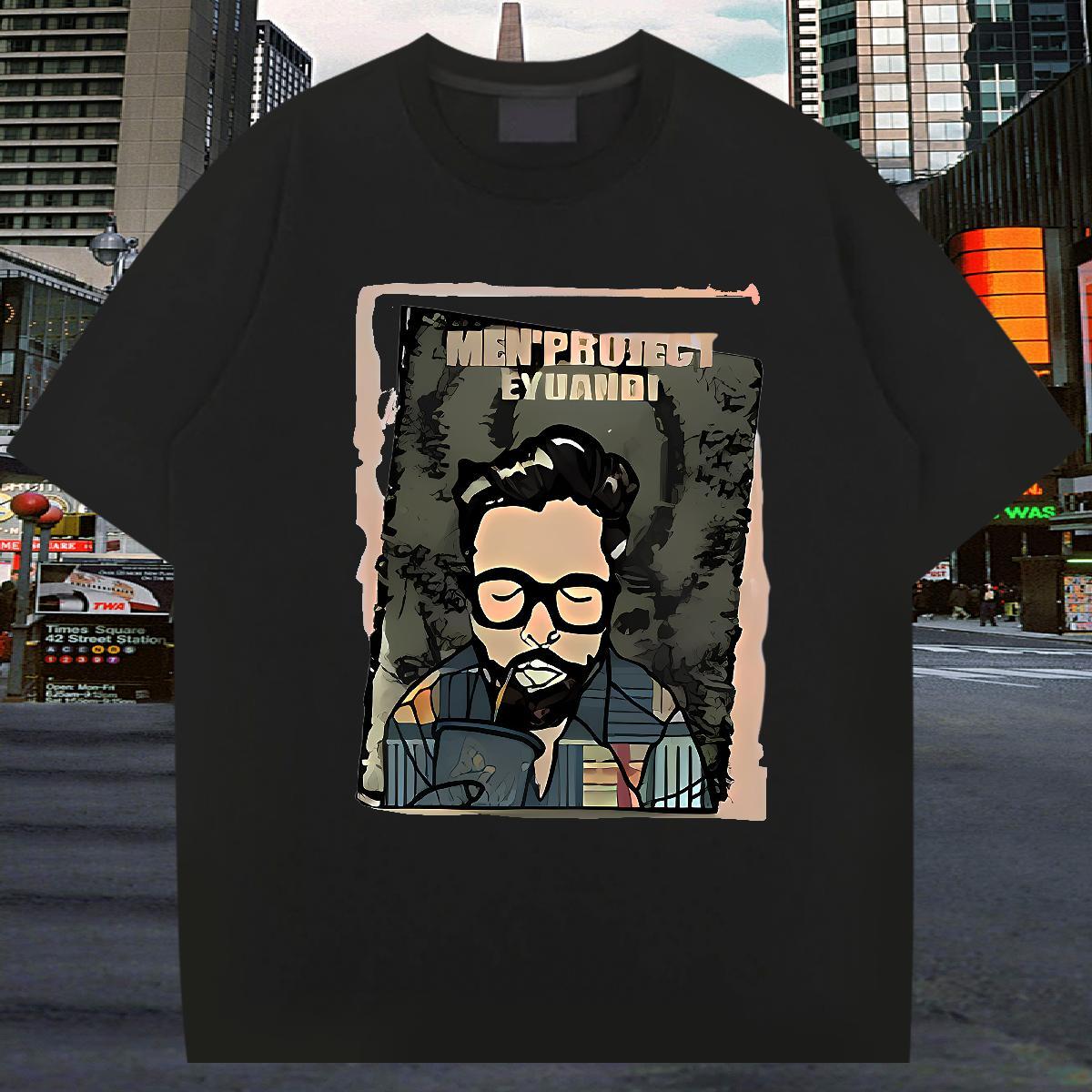 Free Shipping Men T Shirts portrait Top Tees 230g 100% Cotton Casual Beach Loose Graphic Breathable Crew Neck Tshirts
