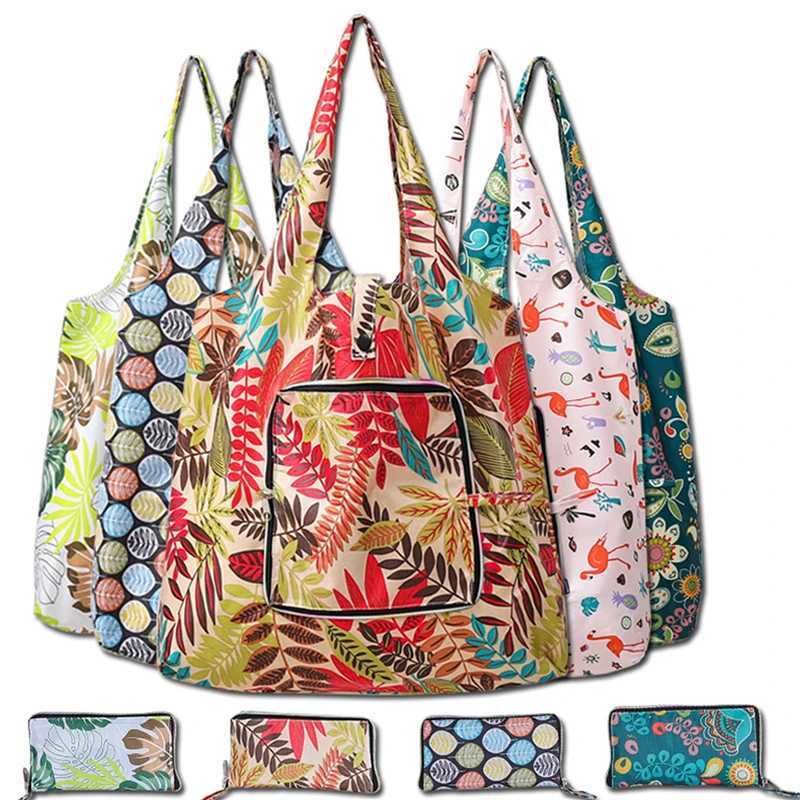 Foldable Shopping Bags Big Size Thick Large Tote ECO Reusable Polyester Portable Shoulder Womens Handbags Folding PouchXJ240727