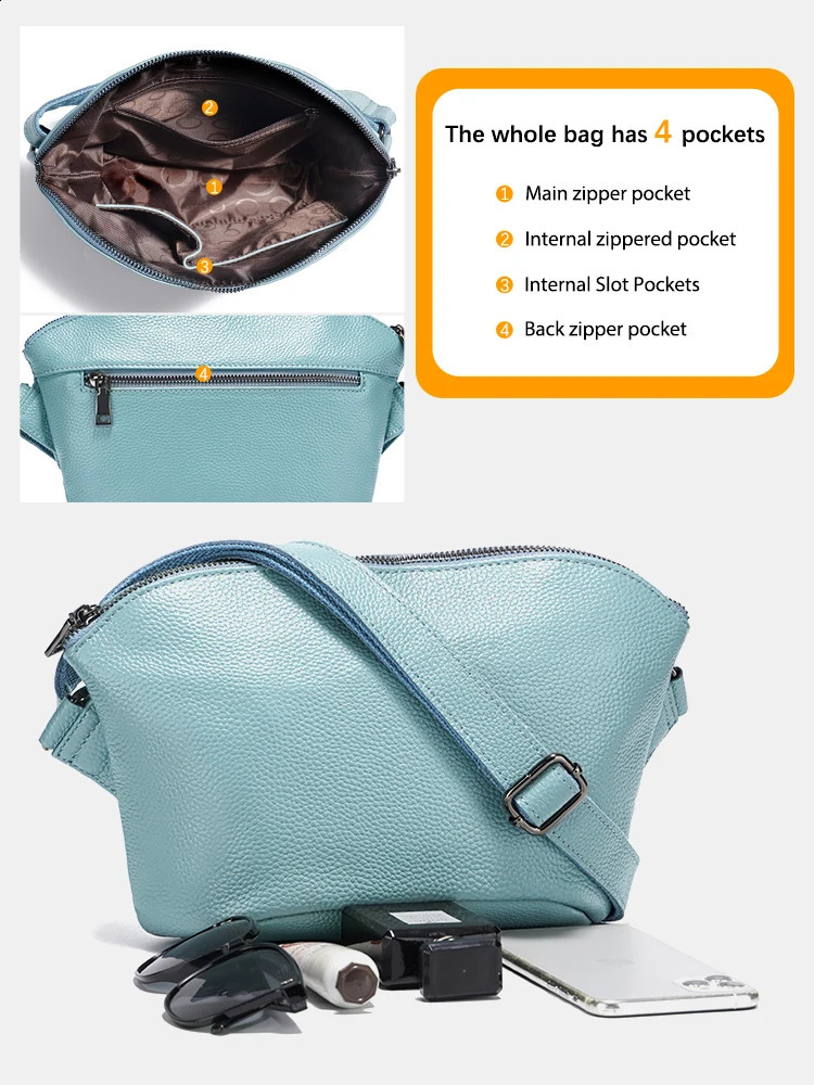 Zency Small Leather Bag For Women Simple Casual Handbag With Zip Pockets Adjustable Strap Shoulder Cross Body Purse Roomy Bag 250528
