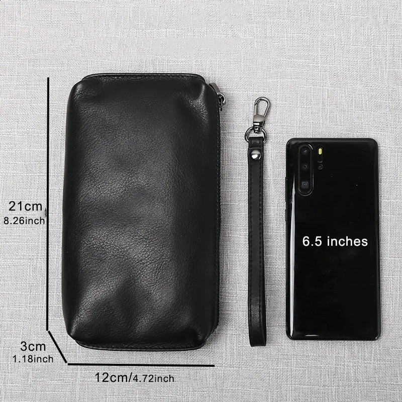 Genuine Leather Handbag For Mens Soft Retro Casual First Layer Cowhide Long Wallet With Large Capacity Zipper Phone Bag 240727
