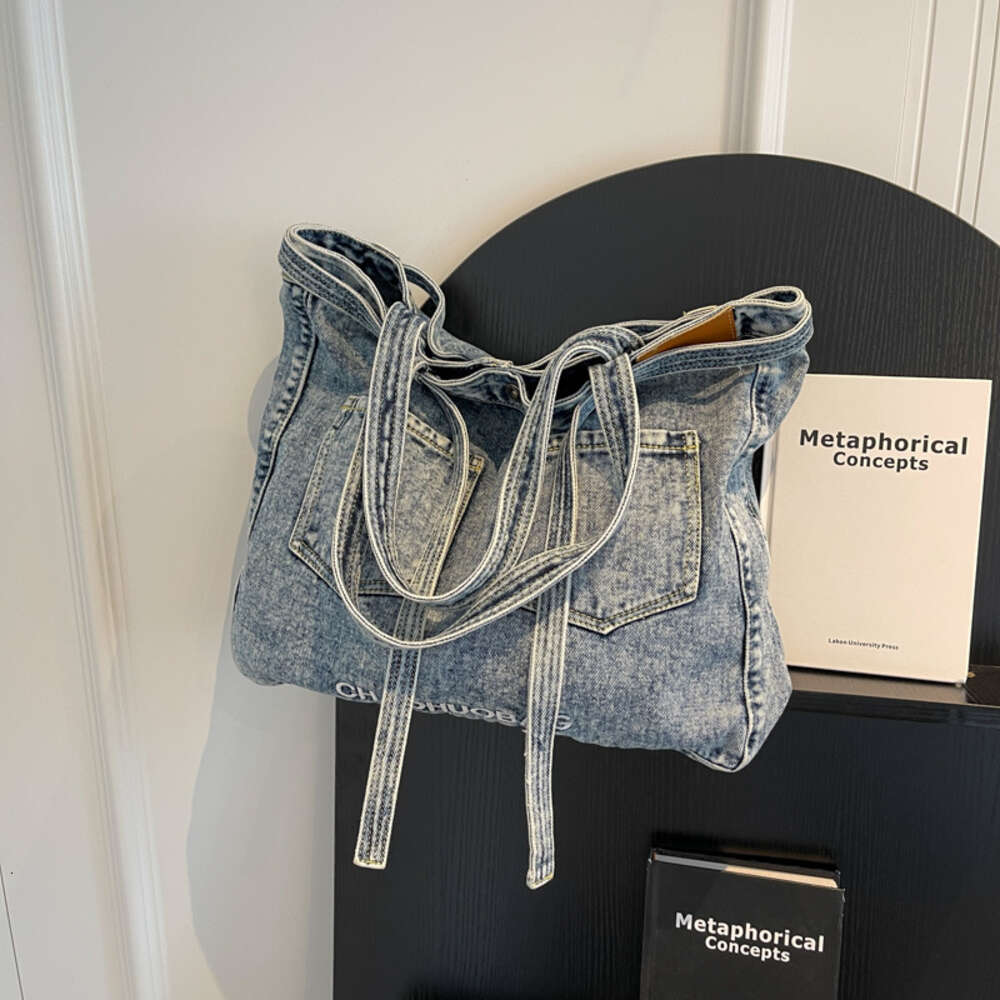 2024 new washed denim with large capacity, fashionable and casual tote bag, college student class shoulder bag H727#35 ddmy 2c00