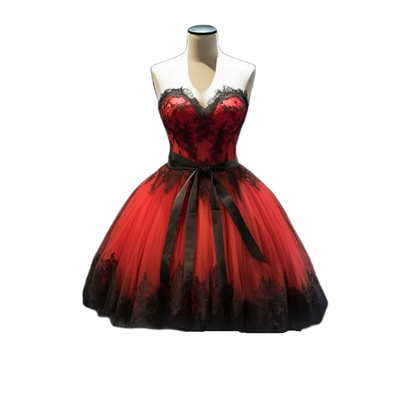 Vintage Black And Red Short Homecoming Dresses Lace Appliques Sweetheart Sleeveless A Line Mini Cocktail Party Dress For Lady 2024 Prom Special Occasi