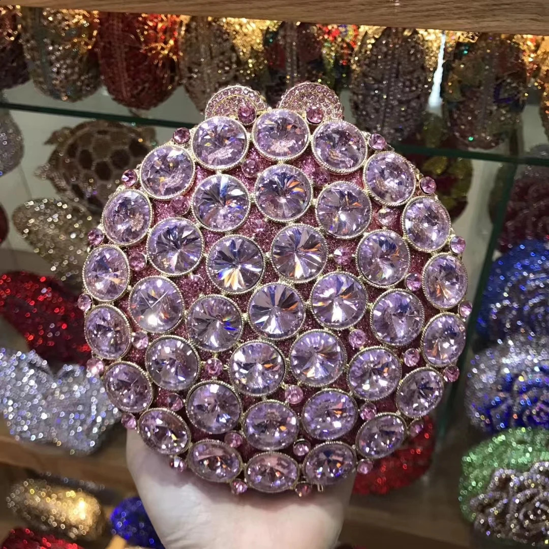 Women Light PurpleBlackGreenPink Color Big Stones Evening Clutch Bags Bridal Rhinestone Purse Party Handbags Minaudiere Bag 240727