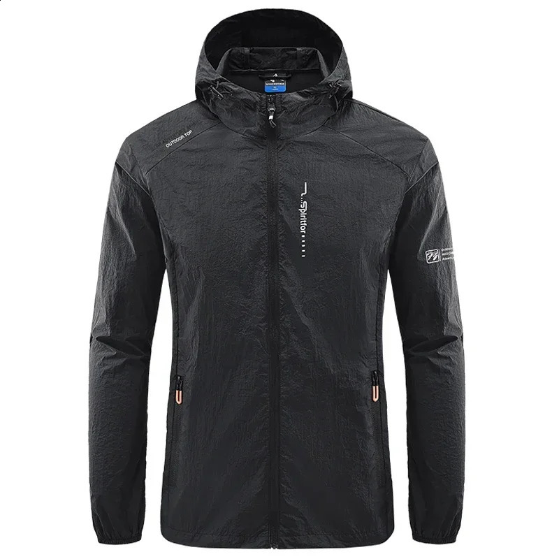 Summer outdoor quick drying thin jacket for men hiking fishing cycling hooded gym sports windproof ultra light 240812