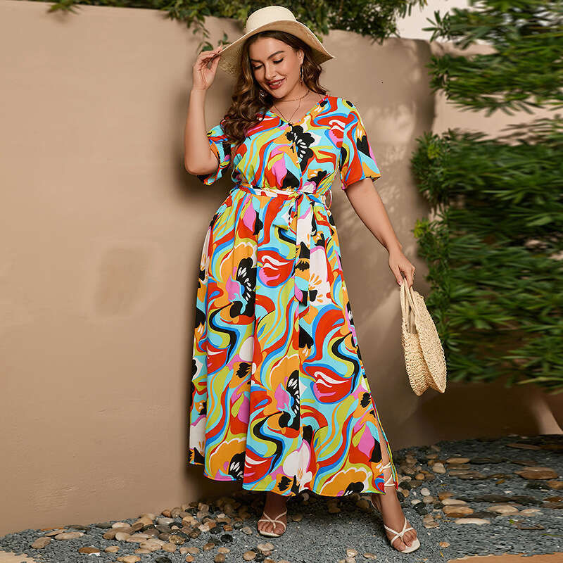 Hot Selling Art Fantasy Oversized Dress in the United States Short Sleeved Chiffon Long Dress Weighing 200 Pounds Can Be Worn Denim Dress Oversize Dre