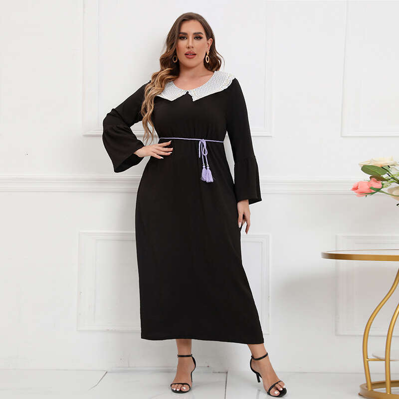 Hot Selling Large Size French Hepburn Style Lace Glitter Dress with Sleeves Elegant and Loose Fitting Long Skirt Self-cultivation Short Denim Dress