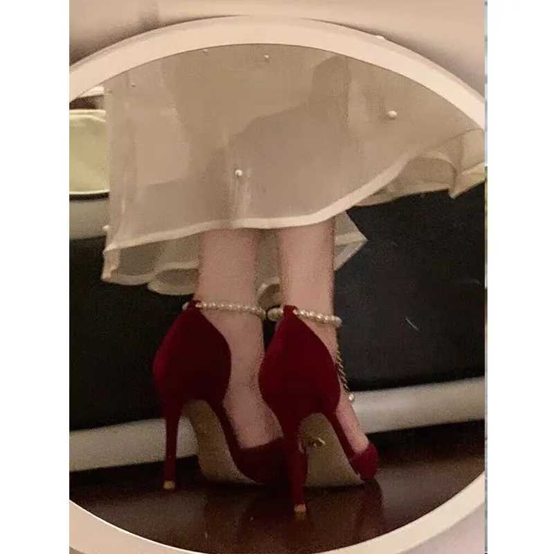 High Quality Pointed Toe Stiletto Womens Shoes Metal Buckle Shoulder Strap Sexy Womens Shoes Wedding Shoes Bridal Womens Shoes Red High Heels T241024