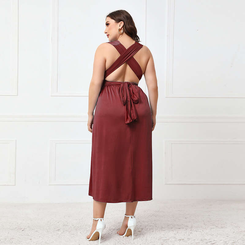French Irregular Crossover Multi Wear Holiday Neck High Waist V-neck Strap Sexy Mid Length Dress Short Temperament Waist Round Neck Dress Pregnant Wom