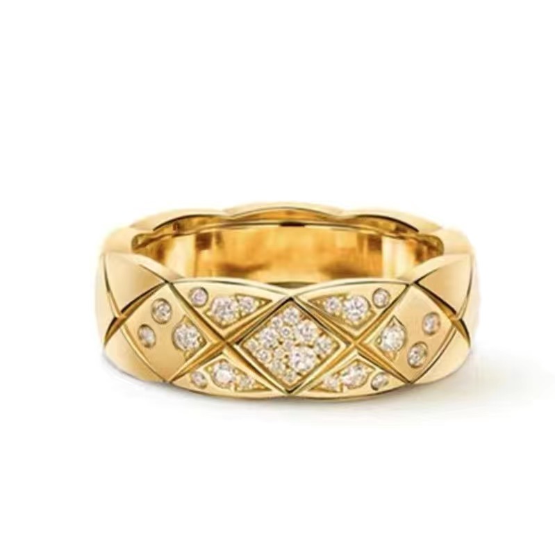High quality Sier Crush Rings Gold Emed Rhomboid Dias Ring Quilted Pattern Lends Graphic Shapes Original Collection Never Fade Women Jewel Gift