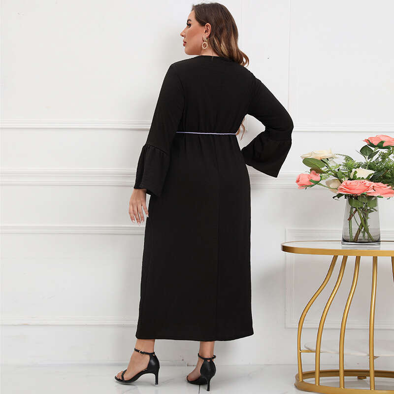 Hot Selling Large Size French Hepburn Style Lace Glitter Dress with Sleeves Elegant and Loose Fitting Long Skirt Self-cultivation Short Denim Dress