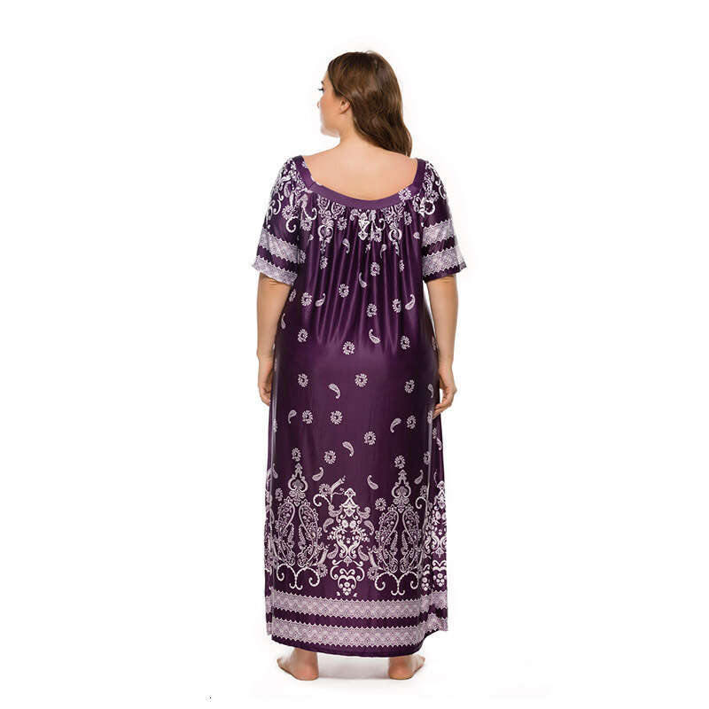 Fat mm Loose Terrace Casual Vacation Short Sleeve Ice Silk Long Dress 200kg