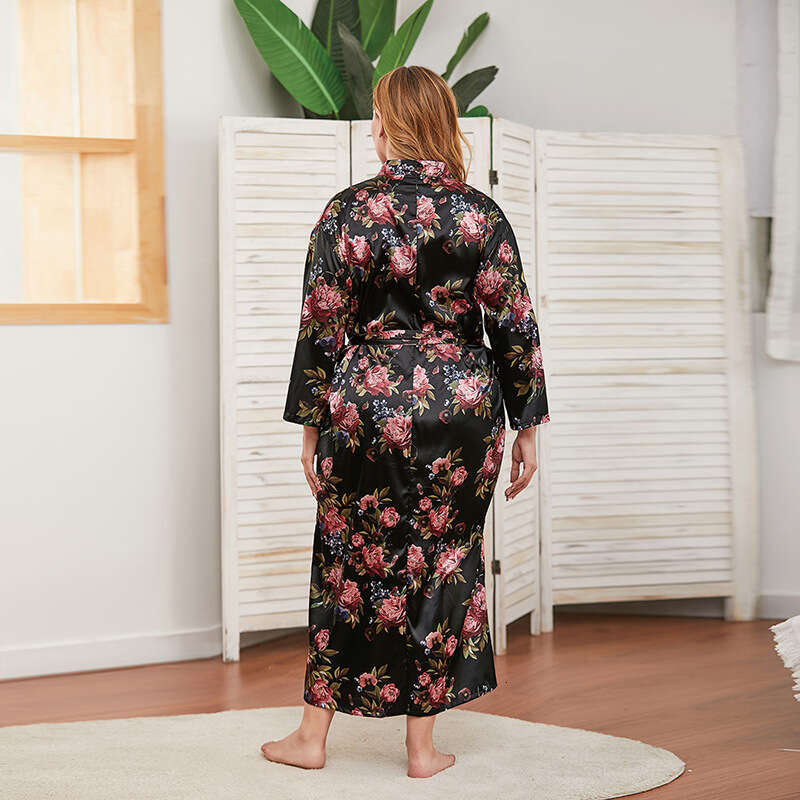 Large size Japanese style pajamas simulated silk chubby mm long sleeved womens home clothes can be worn externally for 200 pounds