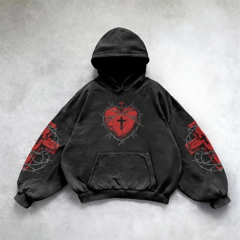 Harajuku y2k gothic anime girl pattern hoodie goth oversized hoodies women streetwear tops sweatshirt tracksuit men clothing 240726