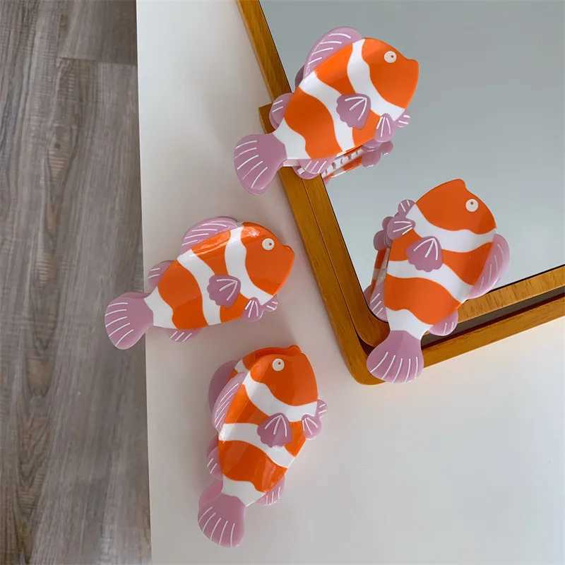 2024 New Design Cartoon Marine Dolphin Shark Hair Clips Cute Whale Salmon Acetate Hair Claws Hairpins Accessories For WomenL240727