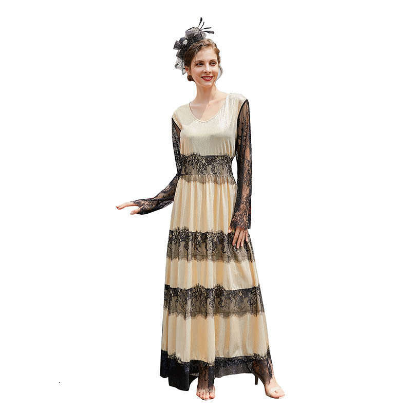 Fat Mm Plus Size Dress Skirt Mesh Lace Patchwork Style High Waisted Long Sleeved Dress Sexy Dress Sexy Self-cultivation SKINNY DRESS High Waist Dress
